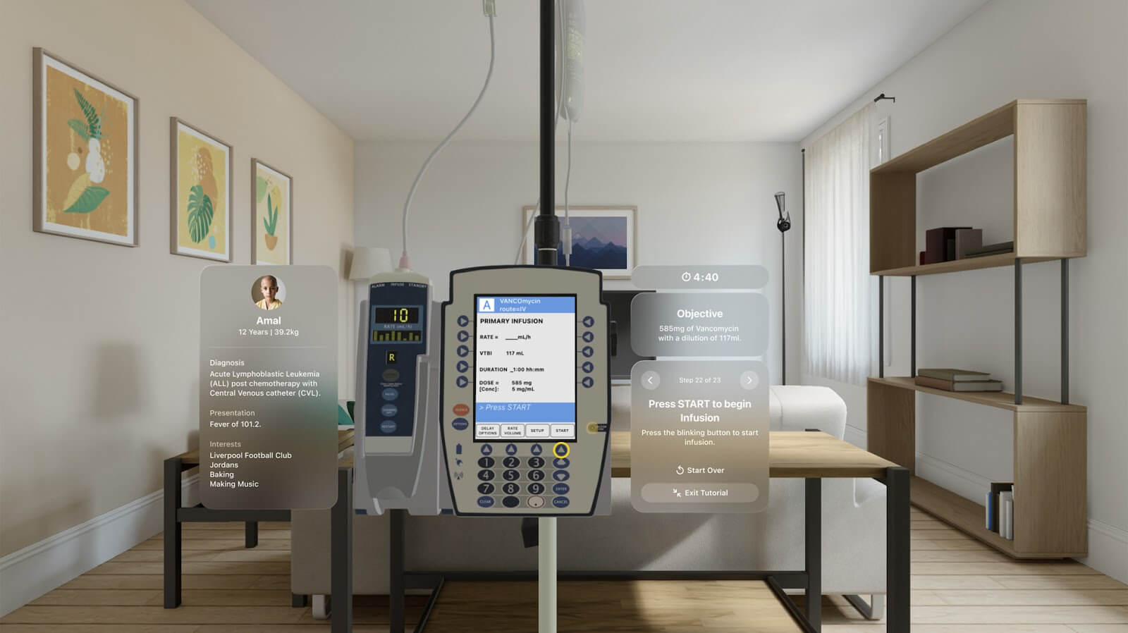 Vision Pro tutorial simulating an IV infusion pump for a pediatric patient case